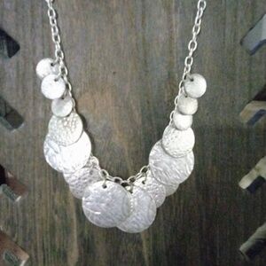 Silver Embossed Hammered Medallion Bib Necklace